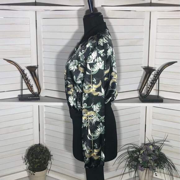 Victoria’s Secret Bomber Cropped Jacket Luxe Palm Satin Floral Silky Black Sz S - Picture 6 of 14